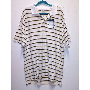 NWT TEHAMA Polo shirt XXL white yellow striped HANG EM DRY moisture wicking